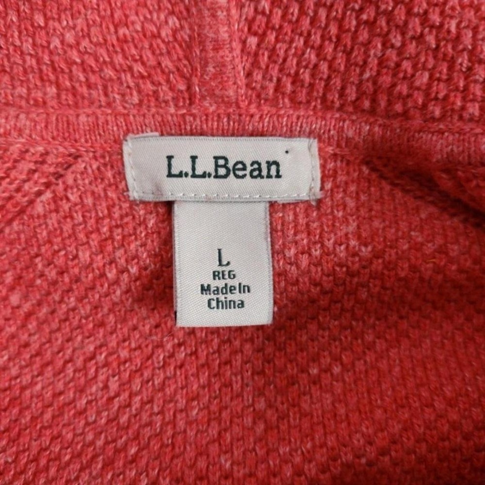 LL Bean Hoodie Sweater Jacket Womens L Tangerine Cotton Knit Long Sleeve Zip Up - Picture 3 of 8